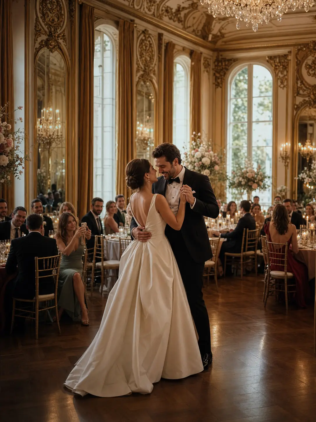 A refined candlelit wedding reception in a Parisian private salon